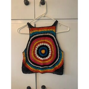 H&M Divided Crochet Crop‎ Top Rainbow Circle Sleeveless Tank Festival